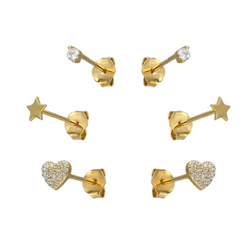 Set Aros Minimalista Corazón Estrella Circón