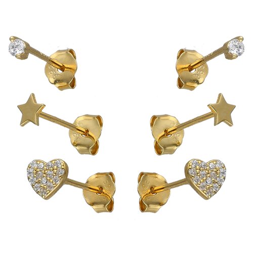Set Aros Minimalista Corazón Estrella Circón