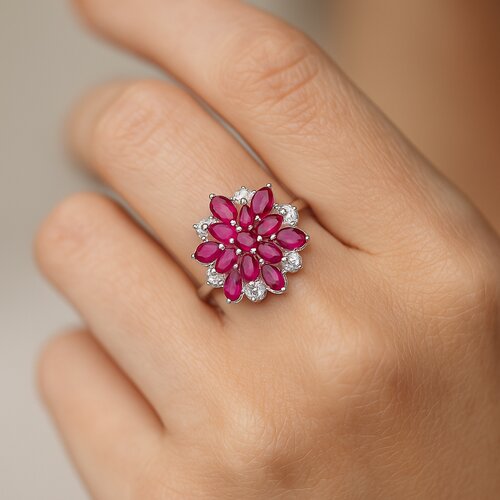 Anillo Flor Circones Rubí