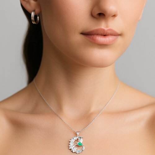 Colgante Colibrí Flores Circón Esmeralda