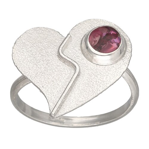 Anillo Ajustable Corazón Piedra Picada Fucsia