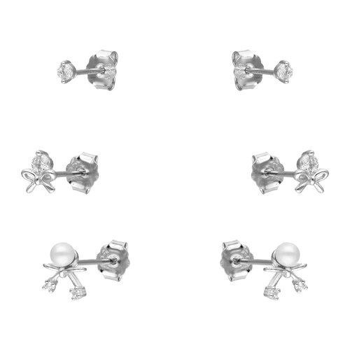 Set Aros Minimalista Lazo Coquette Perla Circones