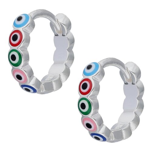 Argolla Huggie Ojo Turco Esmaltado Multicolor 12 mm