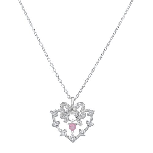 Collar Corazón Lazo Coquette Circón Rosa Francia