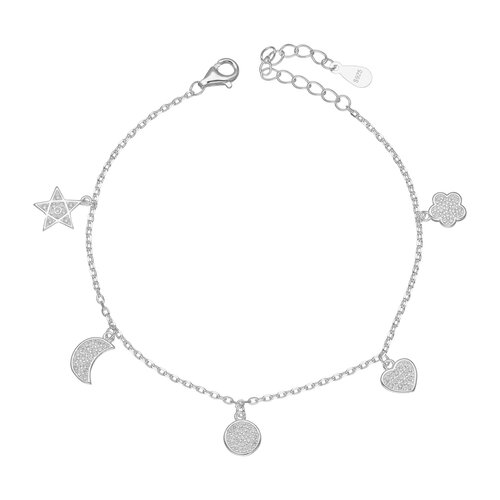 Pulsera Estrella Media Luna Corazón Flor Circones