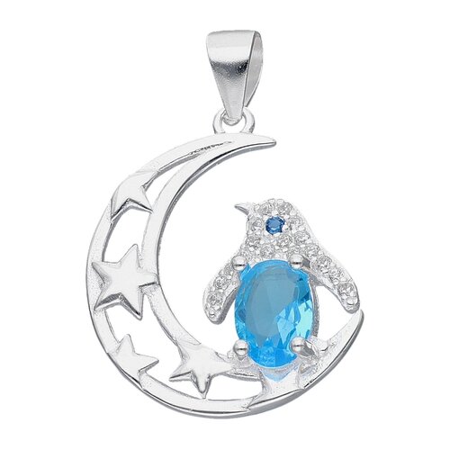 Colgante Media Luna Estrellas Pingüino Circón Agua Marina