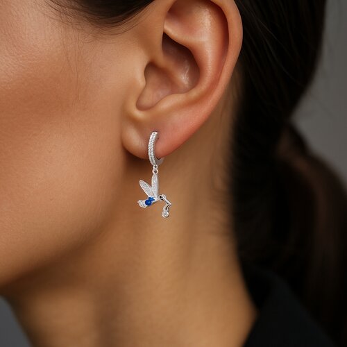 Argolla Huggie Colibrí Circones Zafiro 12 mm