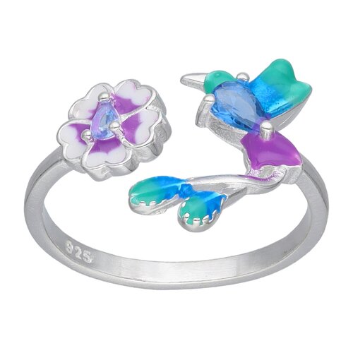 Anillo Ajustable Colibrí Flor Circones Esmaltado Multicolor