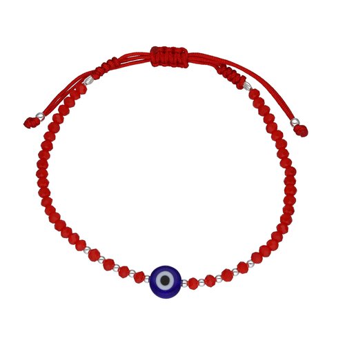 Pulsera Hilo Rojo Ajustable Cristales Ojo Turco