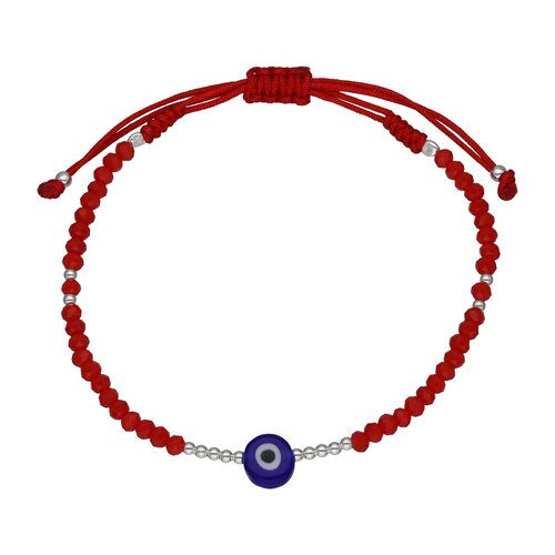 Pulsera Hilo Rojo Ajustable Cristales Ojo Turco