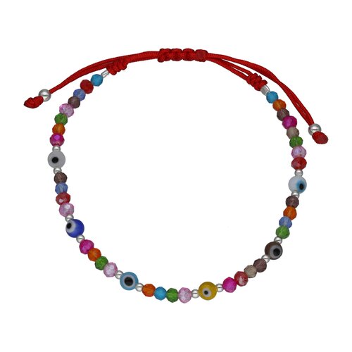 Pulsera Hilo Rojo Ajustable Cristales Ojo Turco Multicolor