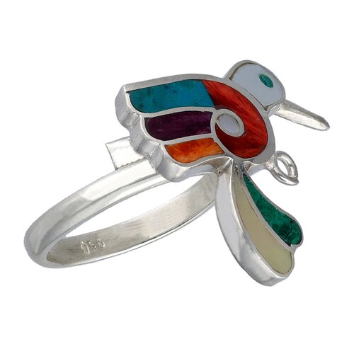 Anillo Ajustable Colibrí Piedras Naturales Multicolor