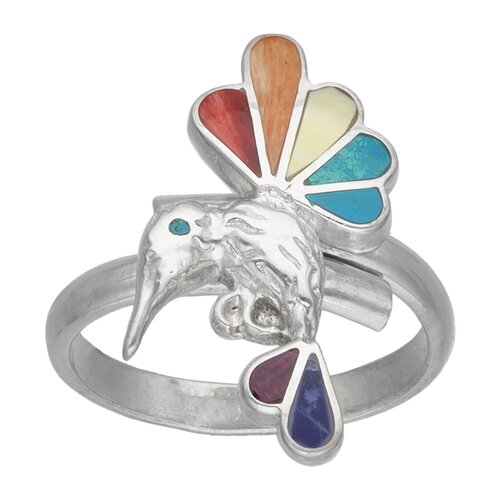 Anillo Ajustable Colibrí Piedras Naturales Multicolor