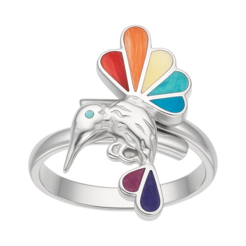 Anillo Ajustable Colibrí Piedras Naturales Multicolor