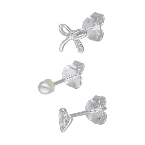 Set Aros Perla Corazón Lazo Coquette Circones