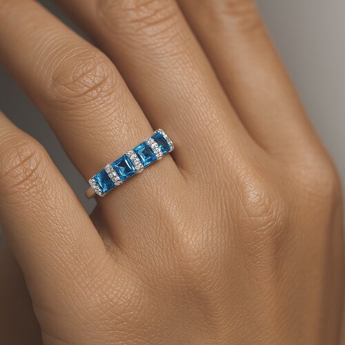 Anillo Cintillo Circones Agua Marina