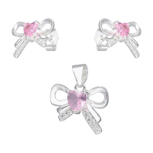 Conjunto Lazo Coquette Corazón Circón Rosa Francia