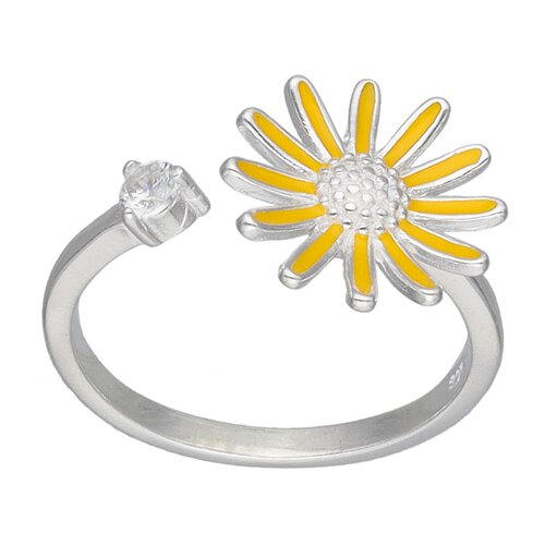 Anillo Ajustable Flor Margarita Esmaltada Circón