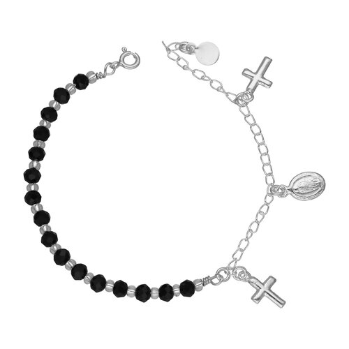 Pulsera Cruces Virgen de Guadalupe Cristales Negro