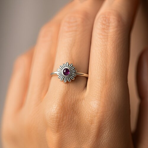 Anillo Flor Margarita Amatista