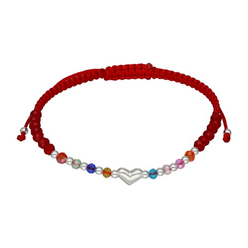 Pulsera Hilo Rojo Ajustable Corazón Cristales Esferas Multicolor