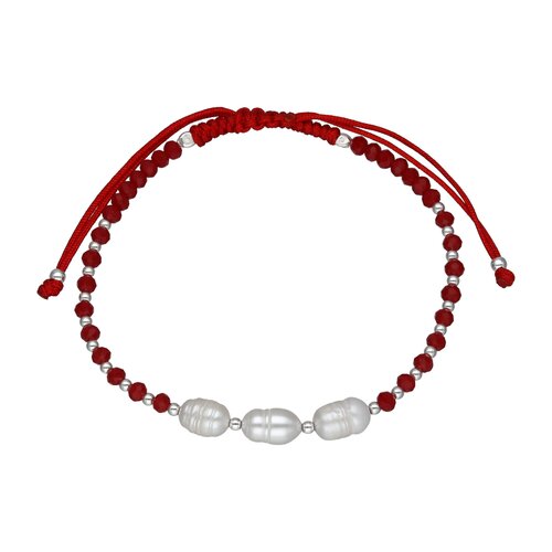 Pulsera Hilo Rojo Ajustable Perlas Desiguales Cristales Esferas