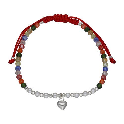 Pulsera Hilo Rojo Ajustable Corazón Perlas Cristales Multicolor