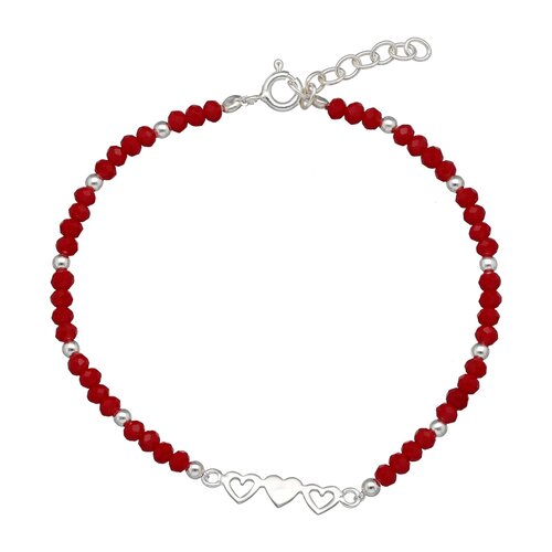 Pulsera Corazones Cristales Rojo Esferas