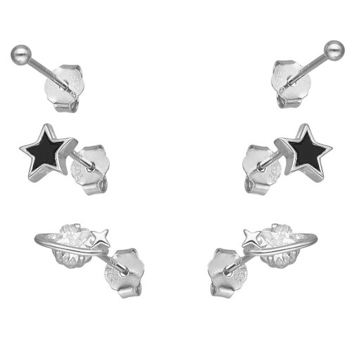 Set Aros Minimalista Esfera Estrella Esmaltada Planeta Circón