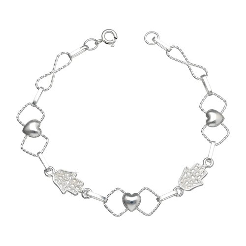 Pulsera Mano de Fátima Corazones Rombos Entorchados