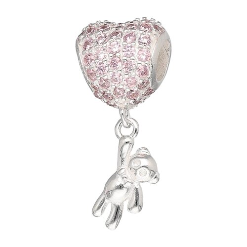 Colgante Charm Corazón Osito Circones Rosa Francia