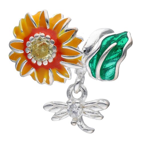 Colgante Charm Flor Girasol Libélula Circón Esmaltada