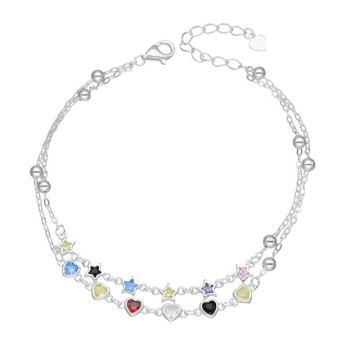 Pulsera Doble Corazones Estrellas Circones Multicolor