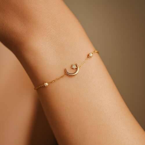 Pulsera Media Luna Estrella Esferas Circones