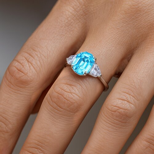 Anillo Circón Agua Marina Ovalado