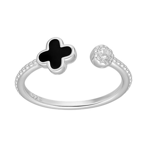 Anillo Ajustable Trébol de la Suerte Ónix Circón