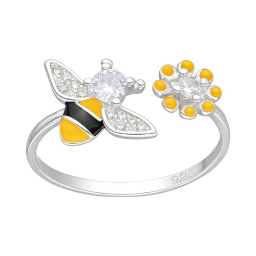 Anillo Ajustable Abeja Flor Esmaltada Circón