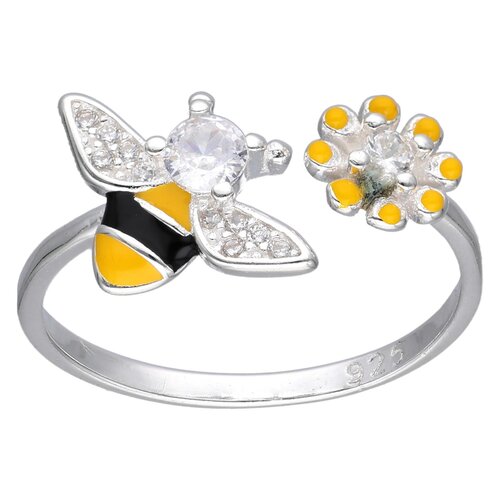 Anillo Ajustable Abeja Flor Esmaltada Circón