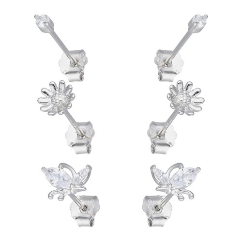 Set Aros Minimalista Mariposa Flor Margarita Circón