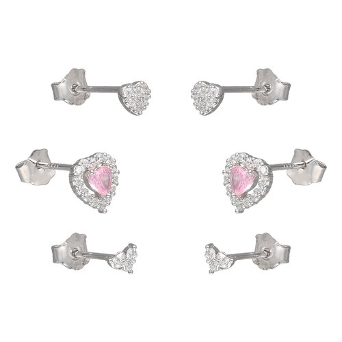 Set Aros Minimalista Corazones Circón Rosa Francia