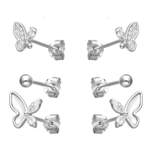 Set Aros Minimalista Mariposa Nácar Circones Esfera