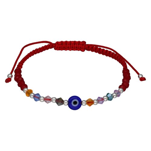 Pulsera Hilo Rojo Ajustable Ojo Turco Cristales Multicolor