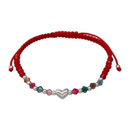 Pulsera Hilo Rojo Ajustable Corazón  Esferas Cristales Multicolor