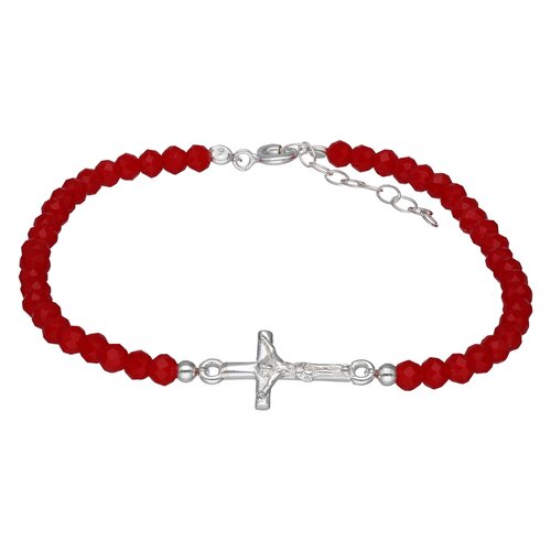 Pulsera Crucifijo Cristales Rojo