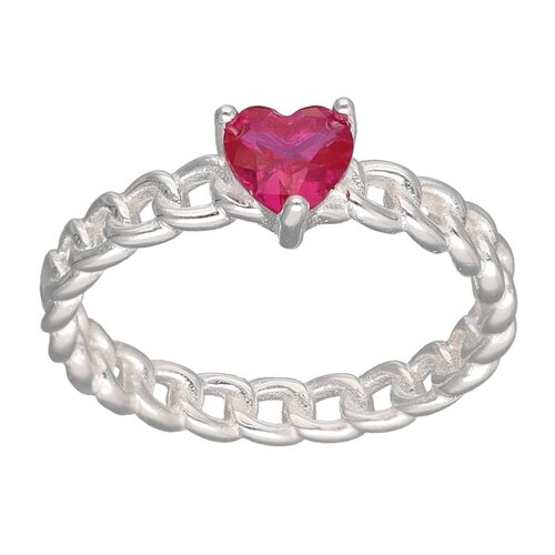 Anillo Corazón Circón Rubí