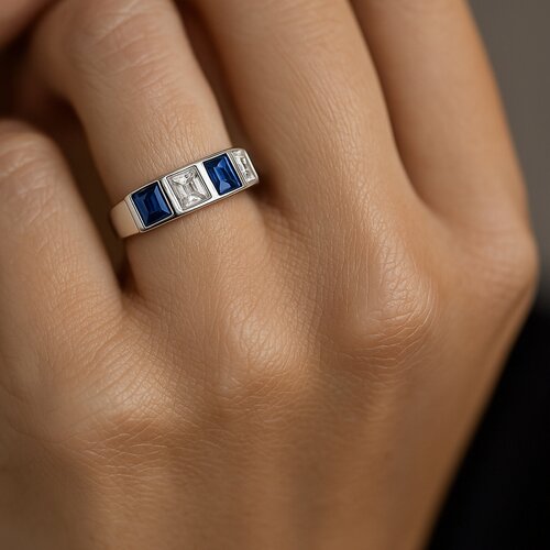 Anillo Cintillo Circones Baguette Zafiro