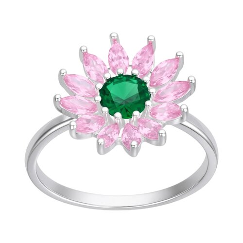 Anillo Flor Margarita Circones Rosa y Esmeralda