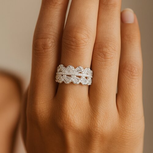 Anillo Cintillo Gotas Circones Baguette