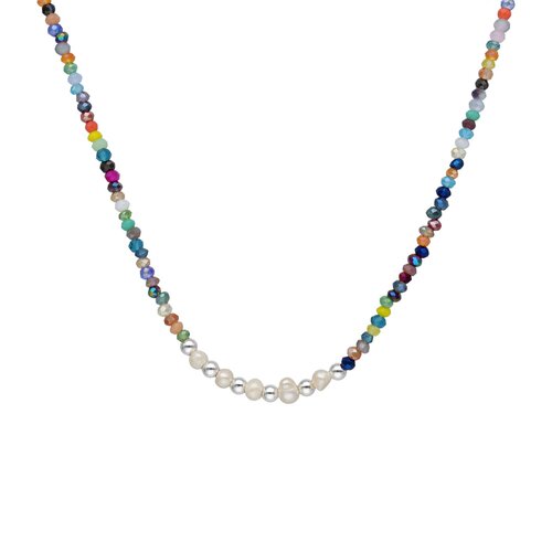 Collar Choker Ajustable Esferas Perlas Cristales Multicolor