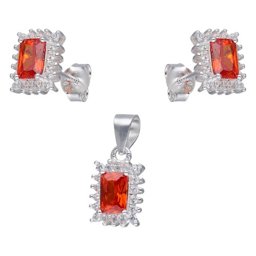 Conjunto Rectangular Circón Granate Naranja